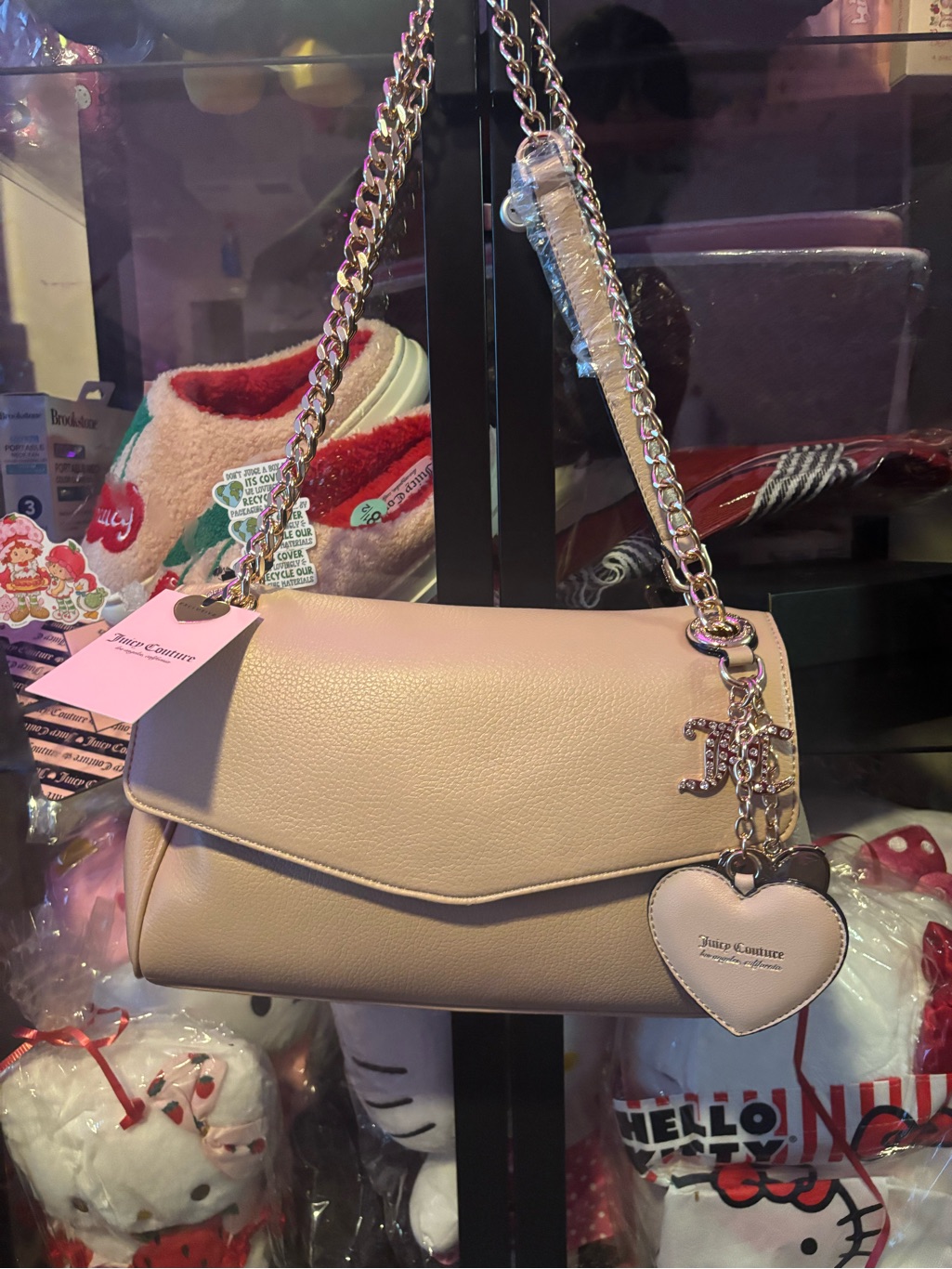 Juicy Couture Light Beige Chain-Handle Shoulder Bag With Heart Charm